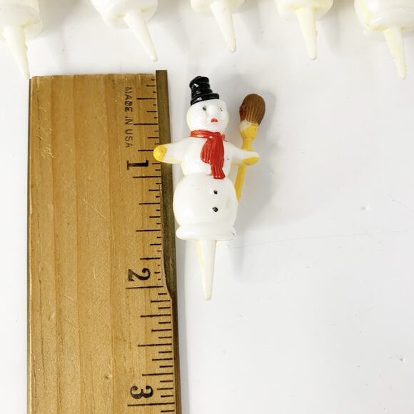 Vintage MCM Walbead plastic Snowman Cake Toppers Cupcake Picks Lot of 19 Winter - Picture 3 of 8